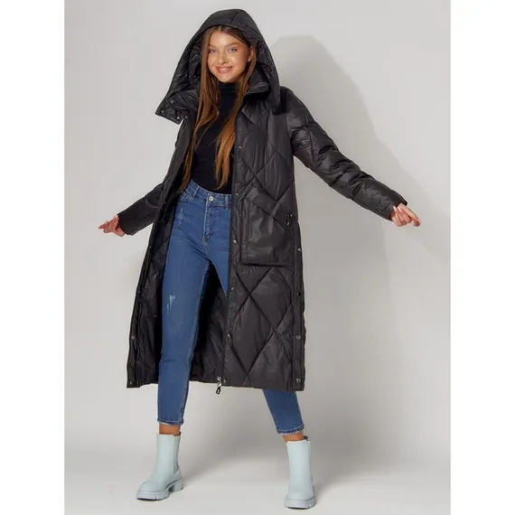 Пальто утеплённое стёганое женское, цвет чёрный, размер 48