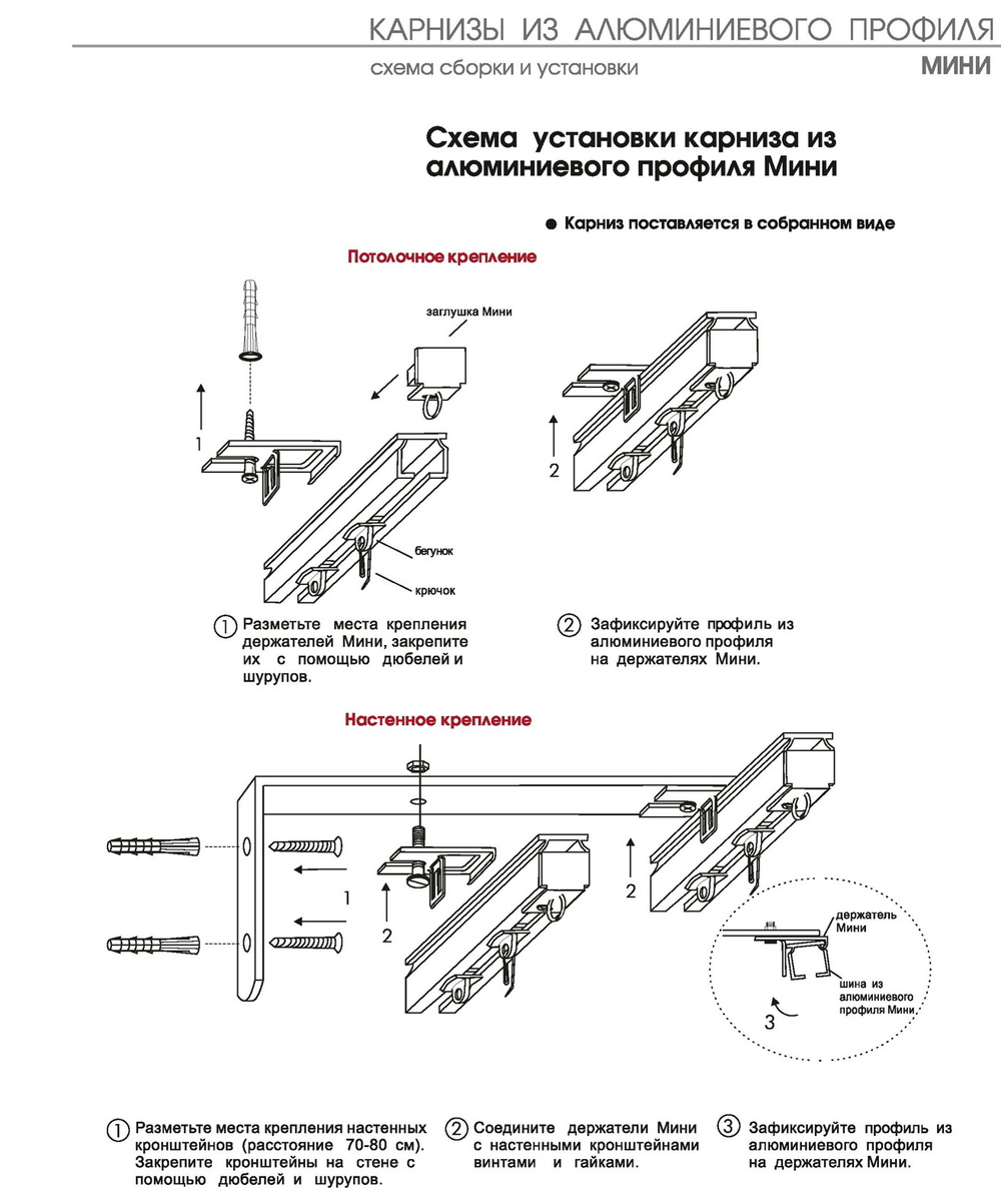 Карниз профильный алюминиевый "Мини" однорядный, цвет черный