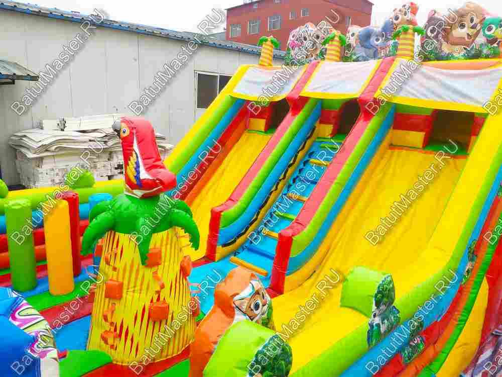 Коммерческий надувной батут "Дружная компания" в тематике "слоник в джунглях", 8*6*6 м