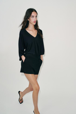 ZARA ЮБКА-ШОРТЫ С КАРМАНАМИ, ЧЕРНЫЙ