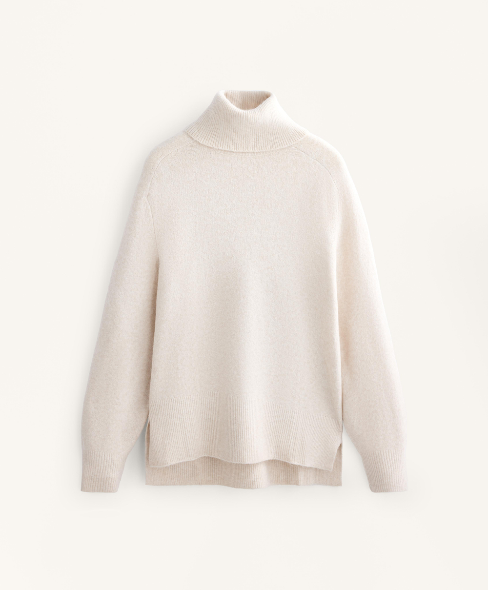 Oysho Джемпер свободного кроя с высоким воротником, экрю