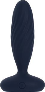 Темно-синяя анальная вибропробка Jordan с поступательными движениями - 12 см.