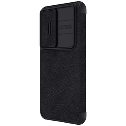 Кожаный черный чехол книжка от Nillkin для Samsung Galaxy S23, серия Qin Pro Leather с защитной шторкой для камеры