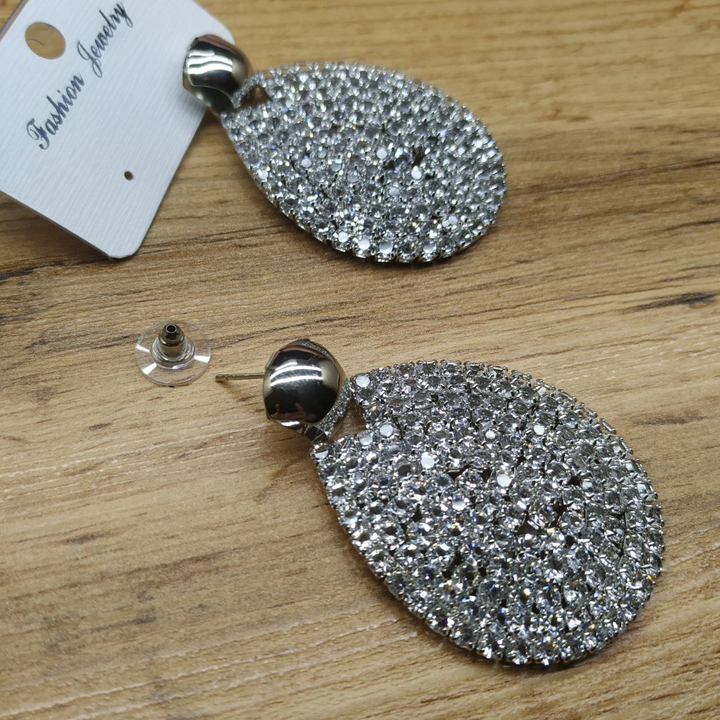 Серьги-гвоздики Royal полукруг подвеска капля кристаллы металл серебристый 5,5 см