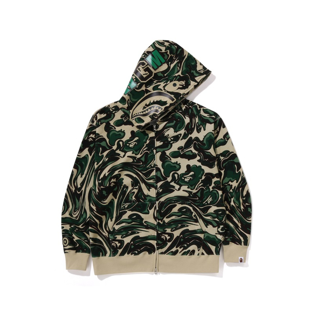 A Bathing Ape Marbling Camo Shark Relaxed Fit Full Zip Худи зеленый