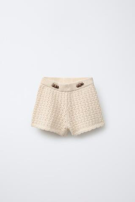 ZARA ТРИКОТАЖНЫЕ ШОРТЫ С БУСИНАМИ, ЭКРЮ