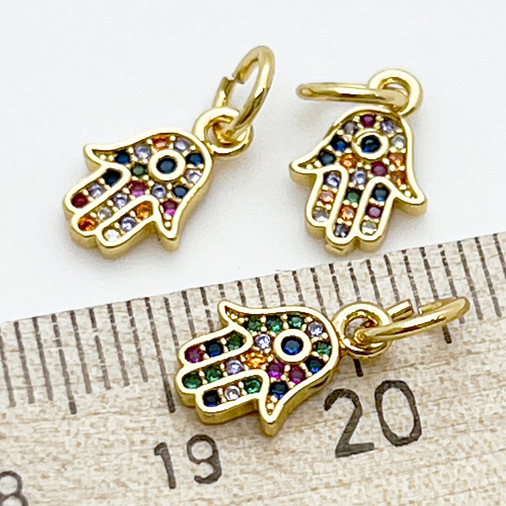 Подвеска Хамса, цвет золото, фианиты, размер 12*8 мм, цена за 1 шт