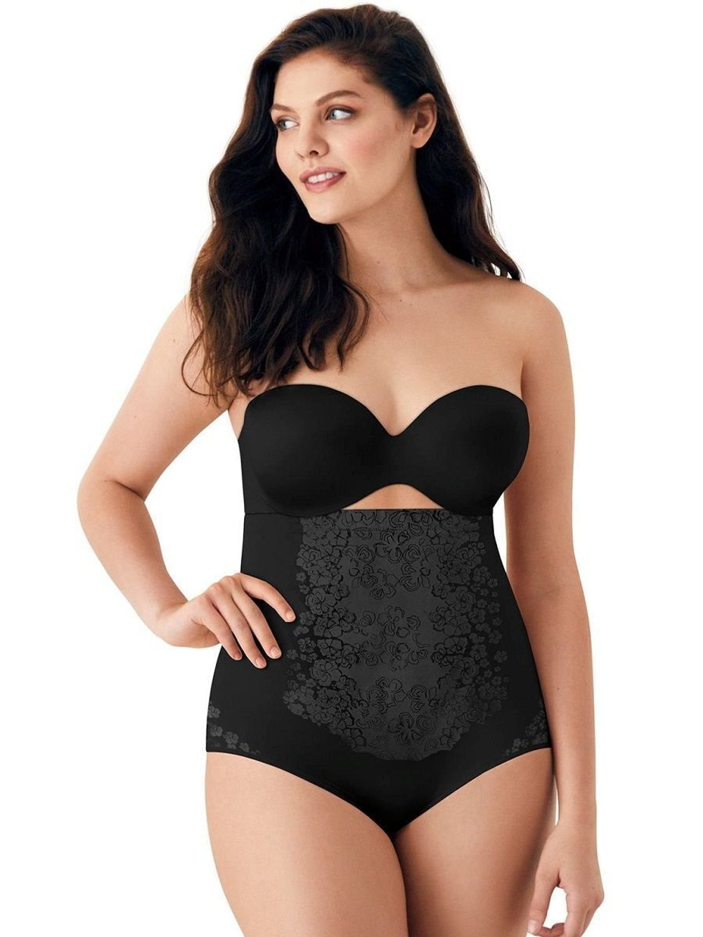 Трусы с завышенной линией талии и цветочным рисунком (Размер: M) (Цвет: черный)