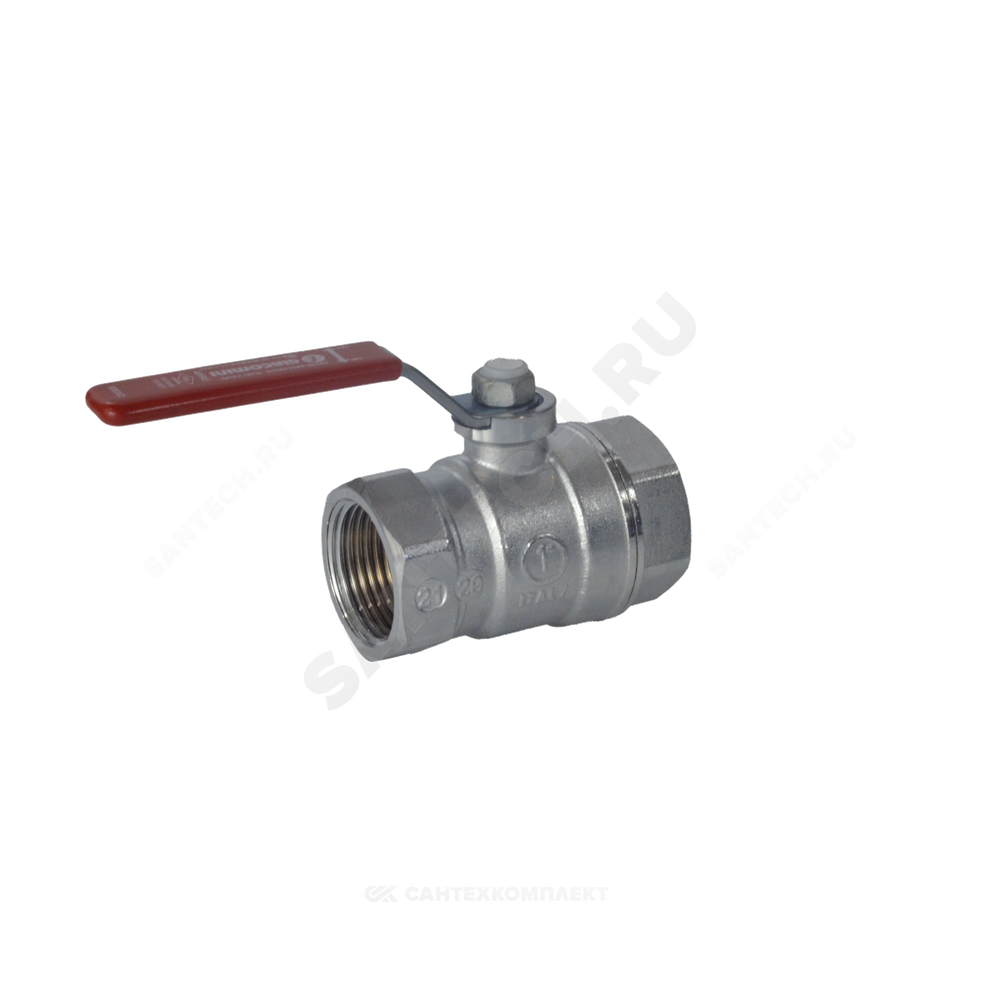 Кран шаровой латунь хром R250D Ду 32 Ру42 ВР рычаг красный Giacomini R250X006