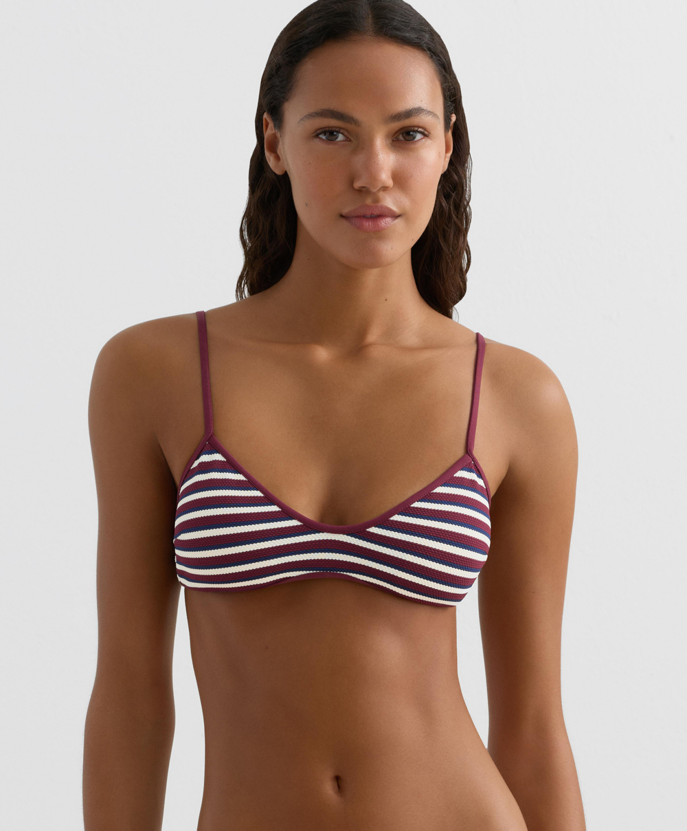 OYSHO Топ-бикини с треугольными чашечками в контрастную полоску, сливовый