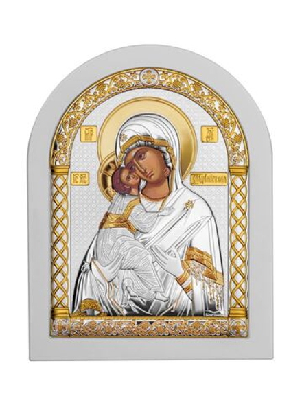 Владимирская БМ, икона арочная, белое дерево 206х275
