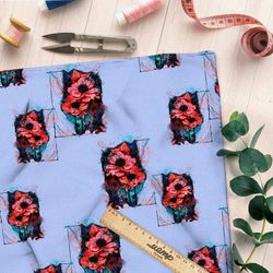 Ткань барби красно-оранжевые цветы яркие