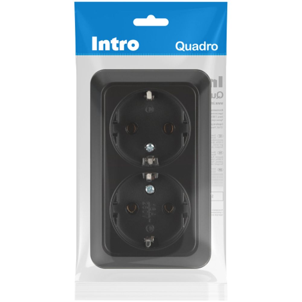 Розетка Intro Quadro 2-204-05 двойная с заземлением 2х2P+E Schuko 16А-250В IP20 ОУ антрацит