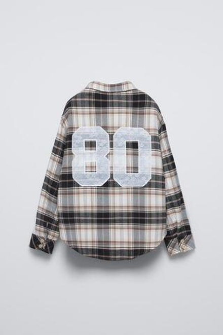 ZARA РУБАШКА В КЛЕТКУ С КАРМАНОМ, ЧЕРНЫЙ/ЭКРЮ