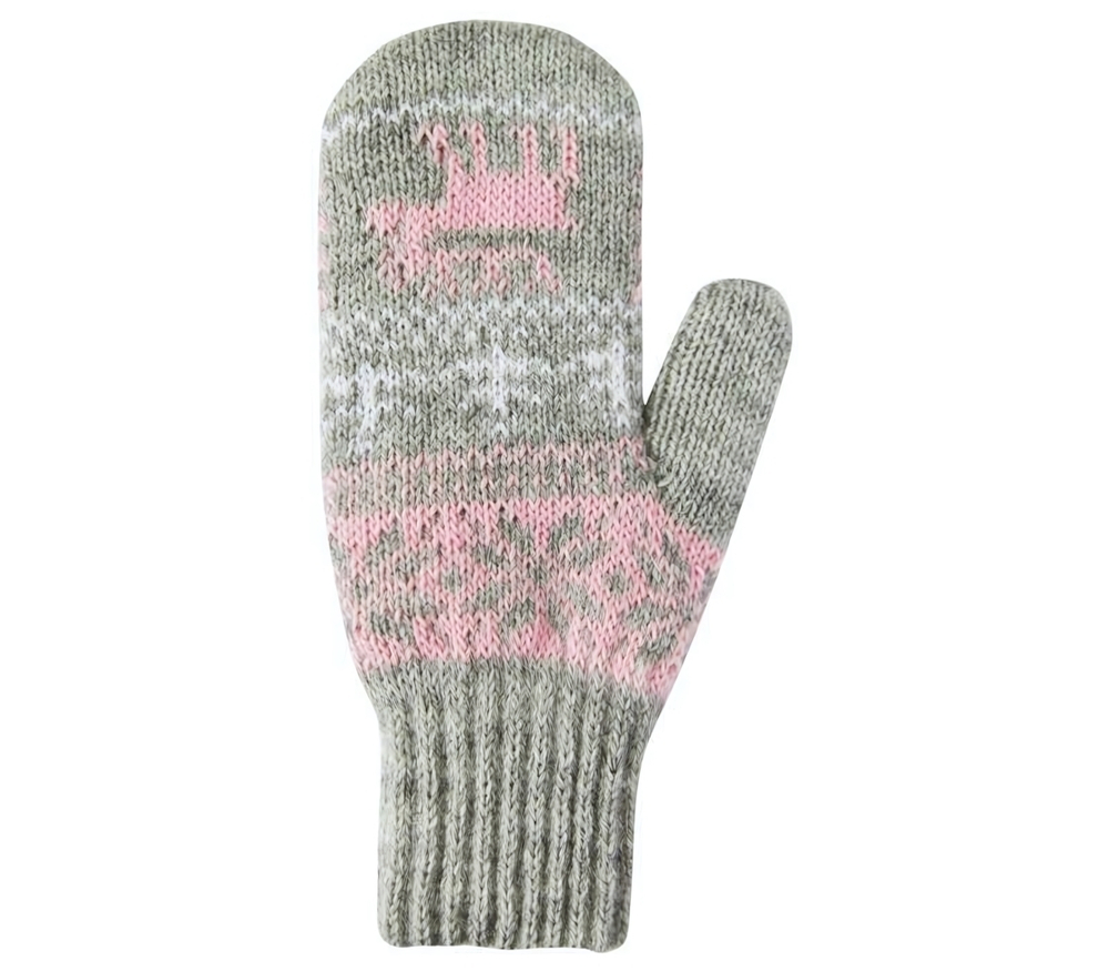 Варежки "Северное сияние" серый меланж/розовый/белый р.16, 1 шт.