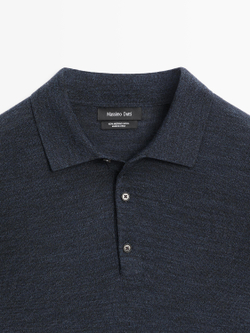 Massimo Dutti Шерстяной свитер с воротником поло, морской темно-синий