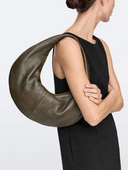 Massimo Dutti Средняя сумка-полумесяц из кожи наппа, хаки