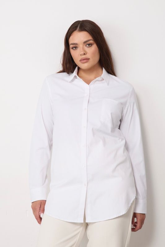 Рубашка удлиненная с карманом; белый
