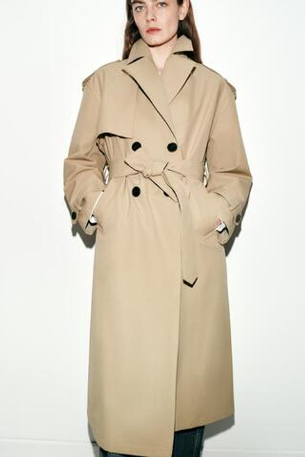 ZARA ДЛИННЫЙ ТРЕНЧ С ПОЯСОМ, РЫЖЕВАТО-КОРИЧНЕВЫЙ