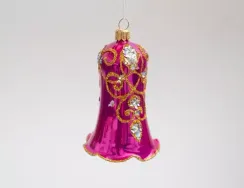 С2183/3 Елочная игрушка-колокольчик Вензель, стекло, розовый, Ёлочка