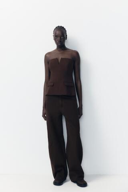 ZARA ТОП БЕЗ БРЕТЕЛЕЙ, КОРИЧНЕВЫЙ