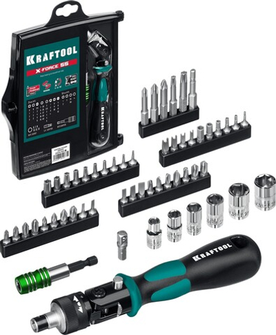 KRAFTOOL Expert-55, 55 предм., реверсивная отвертка с насадками (25554-H55)