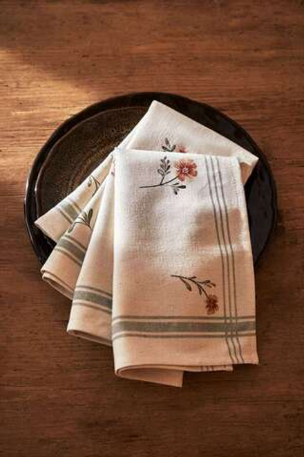 ZARA HOME САЛФЕТКИ В ПОЛОСКУ И ЦВЕТОЧЕК (УПАКОВКА ИЗ 2 ШТУК), ЗЕЛЕНЫЙ