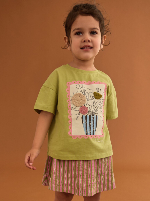 Футболка и юбка в комплекте для девочки Next AG9-822, Розовый, Салатовый