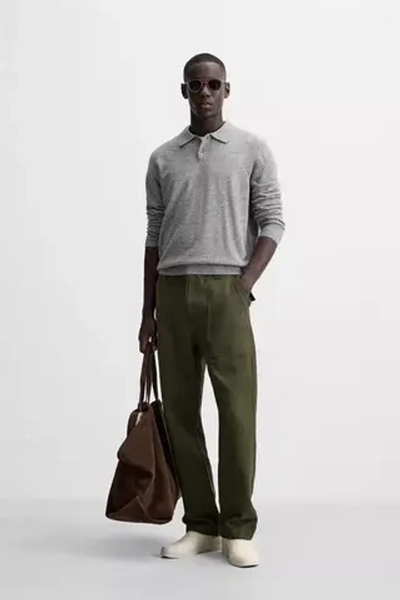 ZARA ПОЛО ИЗ ШЕРСТИ И КАШЕМИРА, СЕРЫЙ