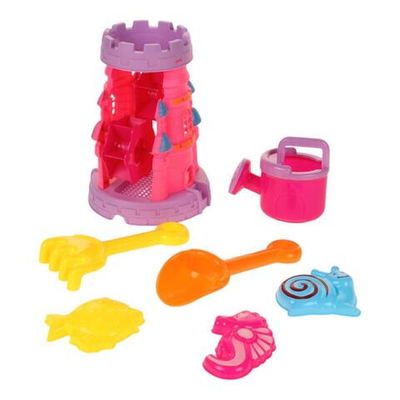 Набор для игры в песок с мельницей (7предм) лейка,совок,грабли,форм,сет.C490