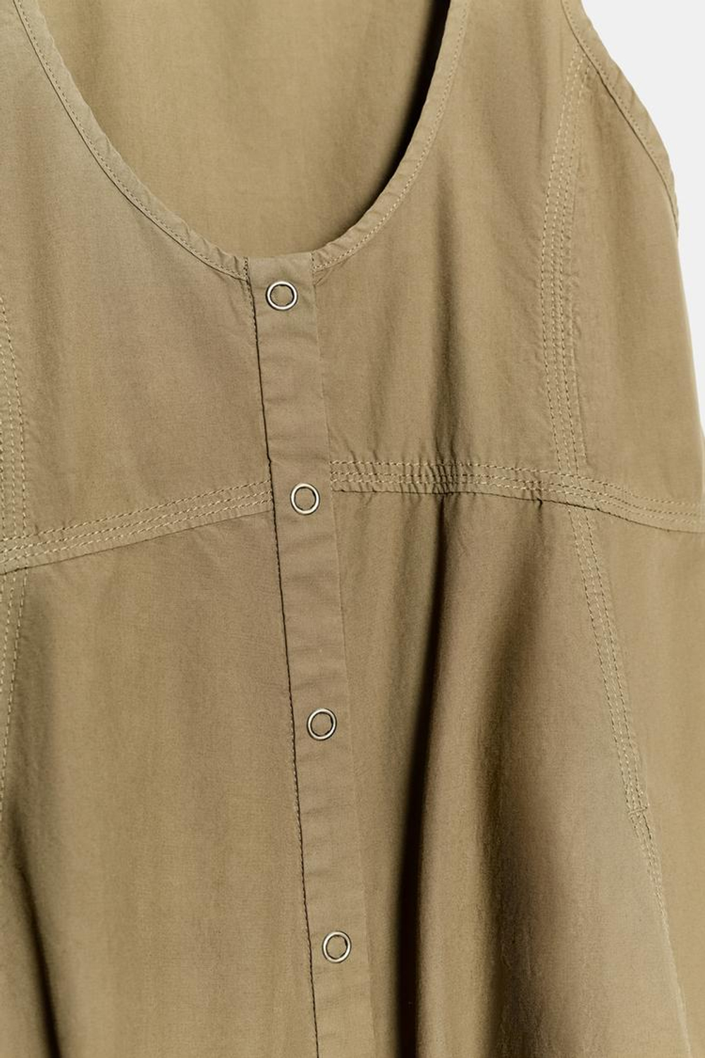 ZARA МИНИ-ПЛАТЬЕ ИЗ ВЫСТИРАННОГО ПОПЛИНА, ТЕМНЫЙ ХАКИ