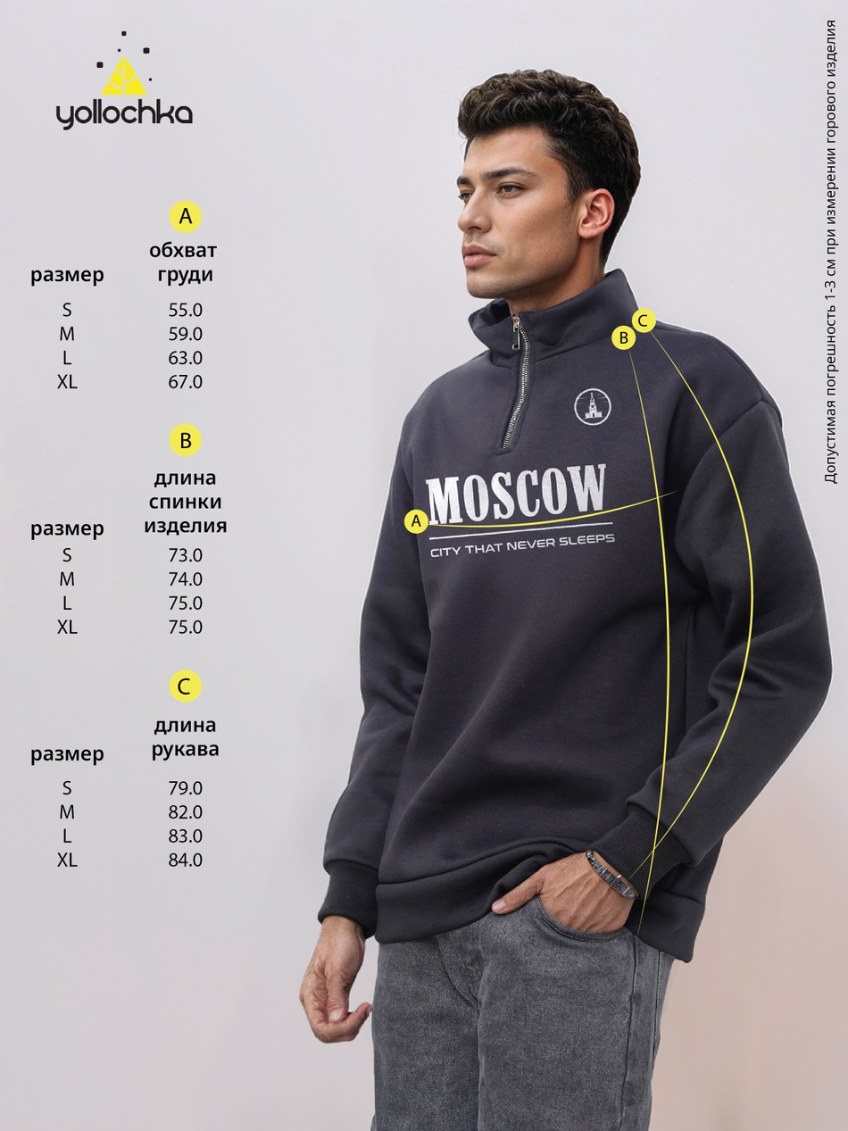 Толстовка мужская с зип-воротником "Moscow" серый