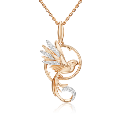 Подвеска «Райская птичка» из красного золота с фианитами