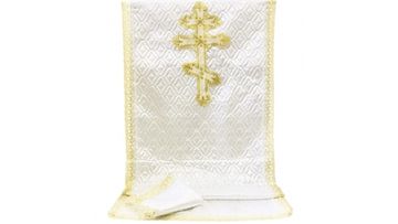 Комплект СТЕЖКА С КРУЖЕВОМ (белый с золотом) КРЕСТ ПРАВОСЛАВНЫЙ БОЛЬШОЙ
