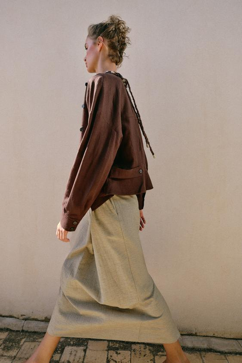 ZARA ЮБКА МИДИ С РЕМНЕМ, РЫЖЕВАТО-КОРИЧНЕВЫЙ