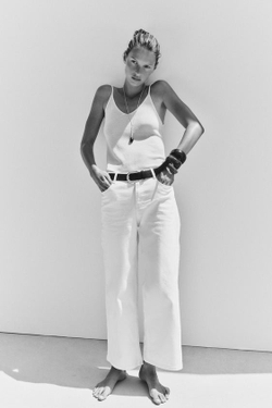 ZARA ДЖИНСЫ-КЮЛОТЫ Z1975 С ВЫСОКОЙ ПОСАДКОЙ И РЕМНЕМ, БЕЛЫЙ