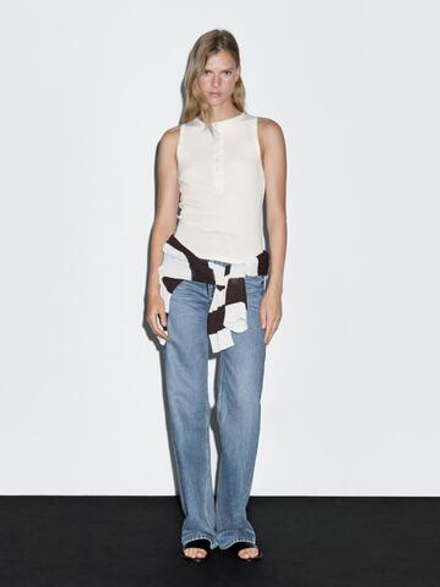 Massimo Dutti Топ из 100% хлопка, натуральный, кремовый