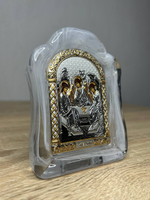 Троица, икона арочная, белое муранское стекло 86х112