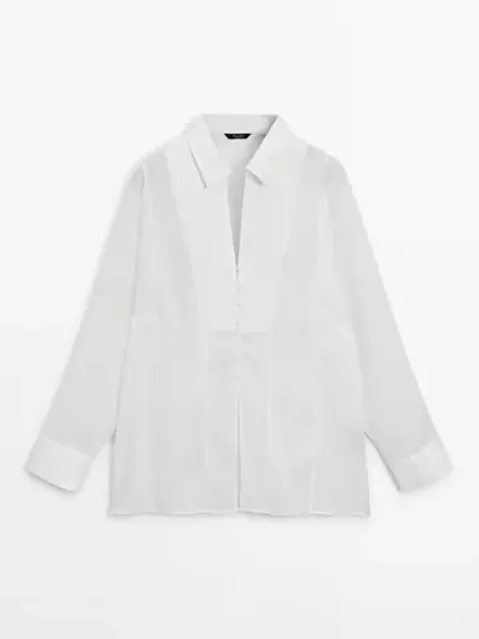 Massimo Dutti Рубашка с деталью на кокетке, белый