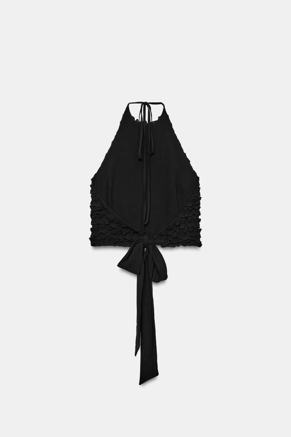 ZARA ТОП ХАЛТЕР С ВОЛАНАМИ, ЧЕРНЫЙ