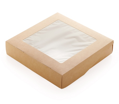 Контейнер бумажный "на вынос" 2500мл 260х260х40мм TABOX PRO С окном Крафт OSQ (А)