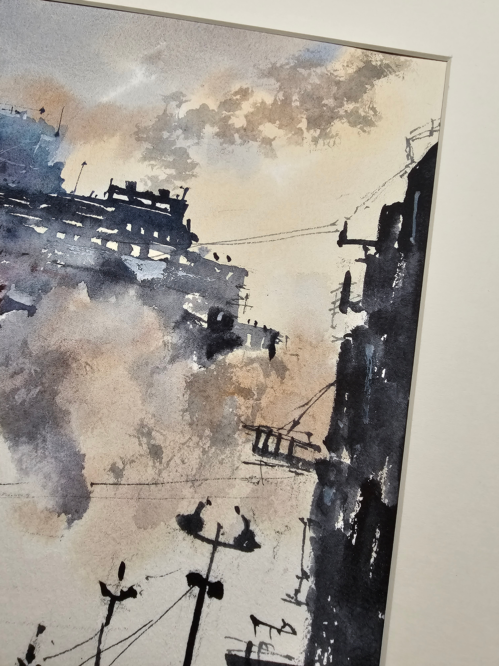 Картина авторская акварельная в паспарту 30х40 см на стену для интерьера "Индустриальный пейзаж"