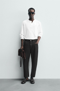 ZARA ДЖИНСЫ TAPERED WIDE FIT, ЧЕРНЫЙ