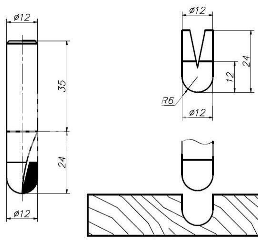 PCD фреза D.12x12x59 S.12