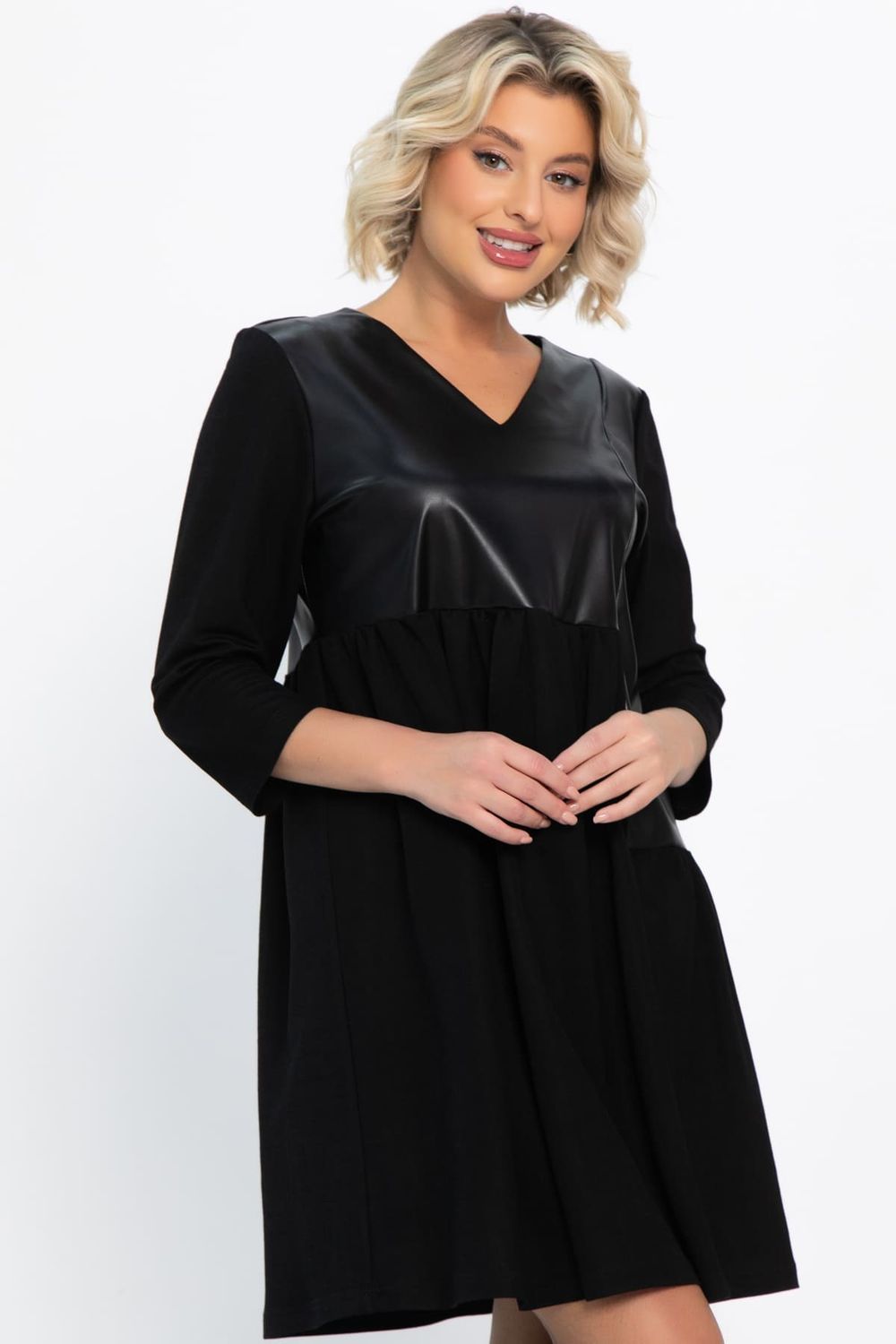 Платье со вставками из экокожи Эллис (черное) П14724-8М LT Collection