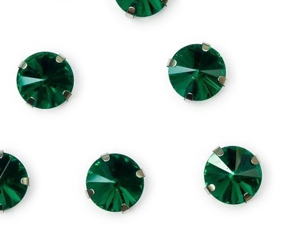 Стразы пришивные стекло в оправе, d 12 мм, изумрудный