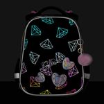 Ранец BRAUBERG LUMINOUS, 2 отделения, с брелоком, "Diamonds", СВЕТЯЩИЙСЯ РИСУНОК, 38х29х16 см, 272070