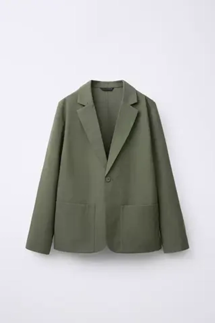 ZARA ПИДЖАК ИЗ СТРУЯЩЕЙСЯ ТКАНИ, СВЕТЛЫЙ ХАКИ
