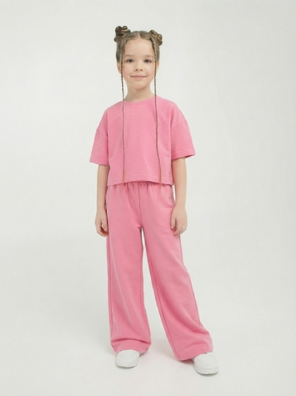 Костюм футболка с брюками палаццо "Розовый" 7+