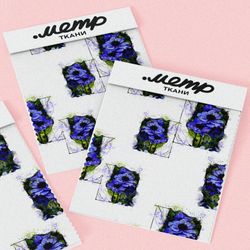 Ткань оксфорд 600 васильки на черных квадратах